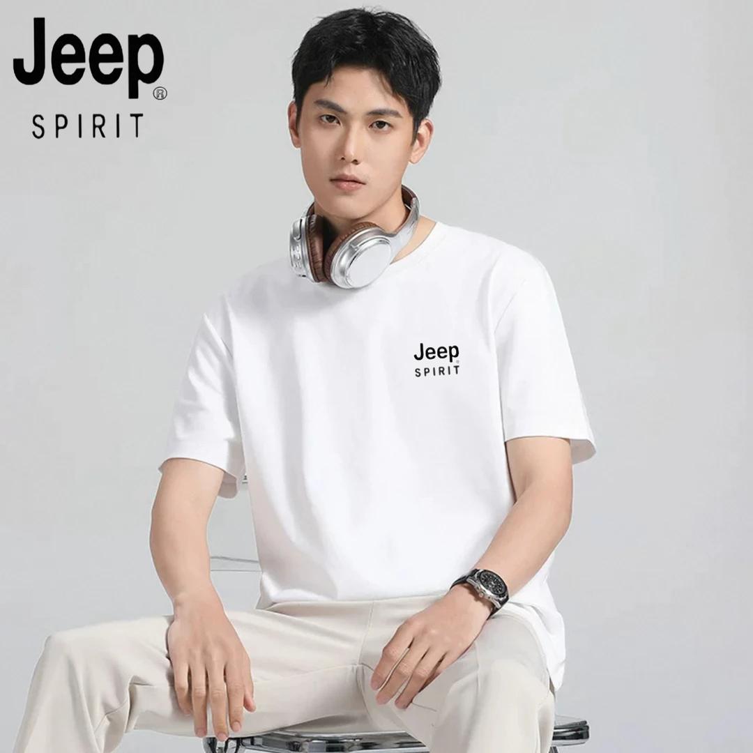 JEEPSPIRIT吉普纯棉短袖T恤男士夏季圆领舒适柔软运动休闲上衣