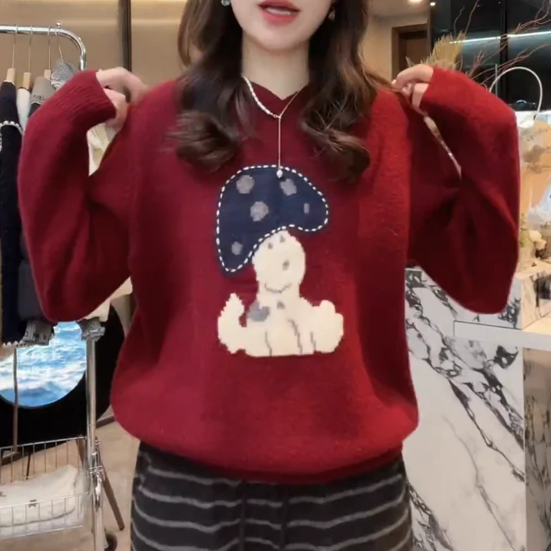 【蘑菇物语】新款连帽毛衣时尚网红洋气炸街女针织衫LK2508771