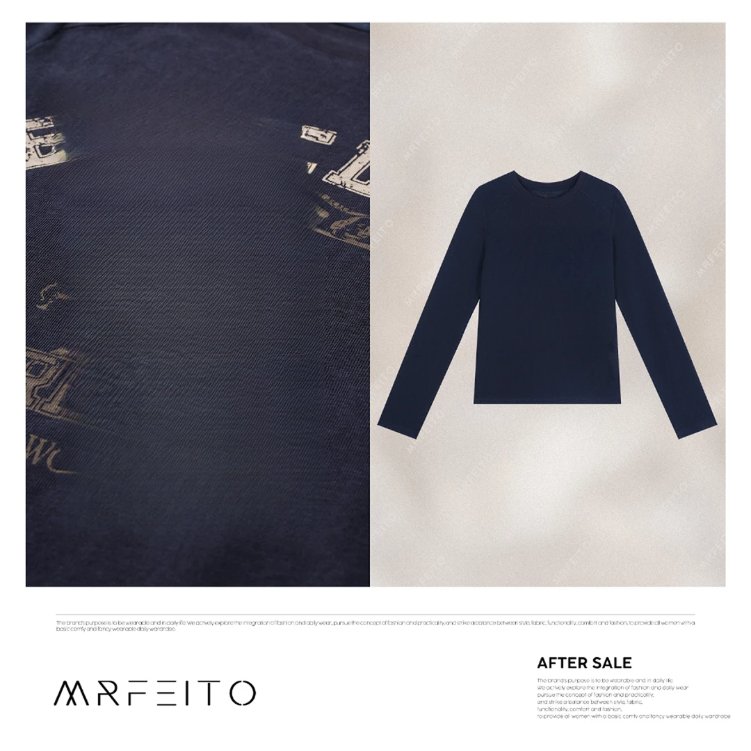 春夏新款轻奢气质印花圆领长袖女士打底H737SY02C31015