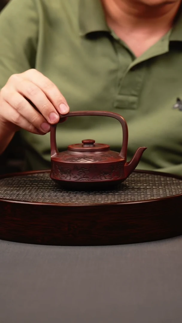 茶壶紫砂古红泥提梁