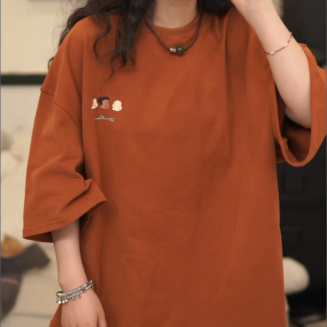 2025夏季新款百搭休闲卡通情侣复古宽松印花潮流T恤LK2503258