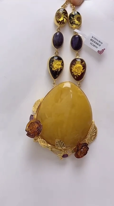 【闪购商品】琥珀裸石银S925镶嵌蜜蜡吊坠