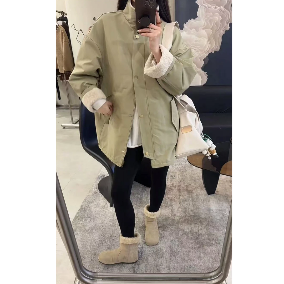 ZX573宽松休闲立领棉服女2024秋冬新款中长款棉衣外套