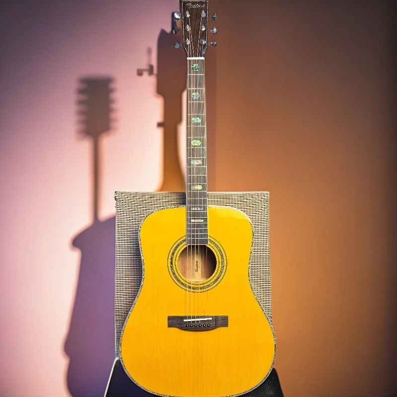 雷斯顿41寸/复刻马丁云杉桃花芯民谣全单吉他木吉他