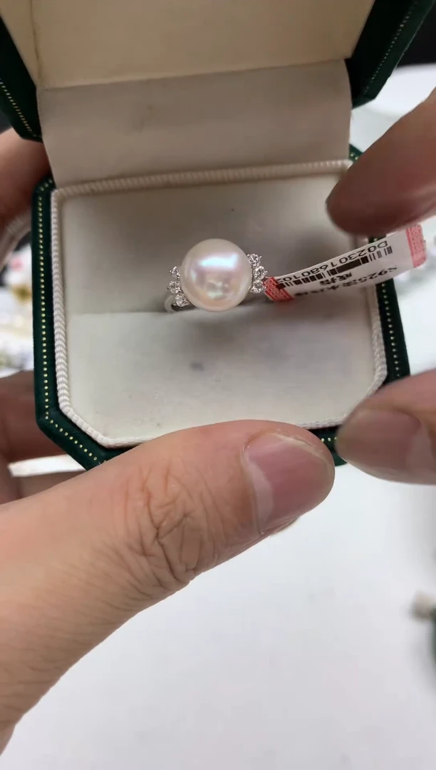 银S925镶嵌FF淡水珍珠白珠戒指