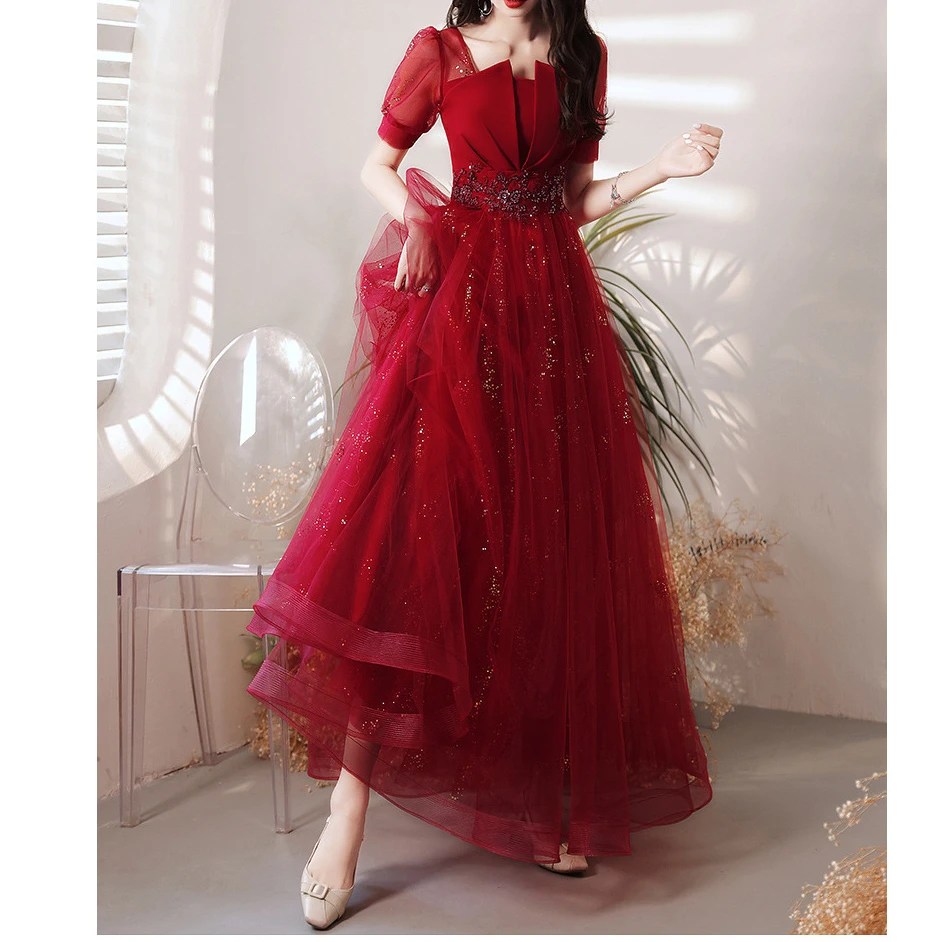 敬酒服新娘结婚2025新款红色优雅气质仙气答谢宴晚礼服纱裙女演出