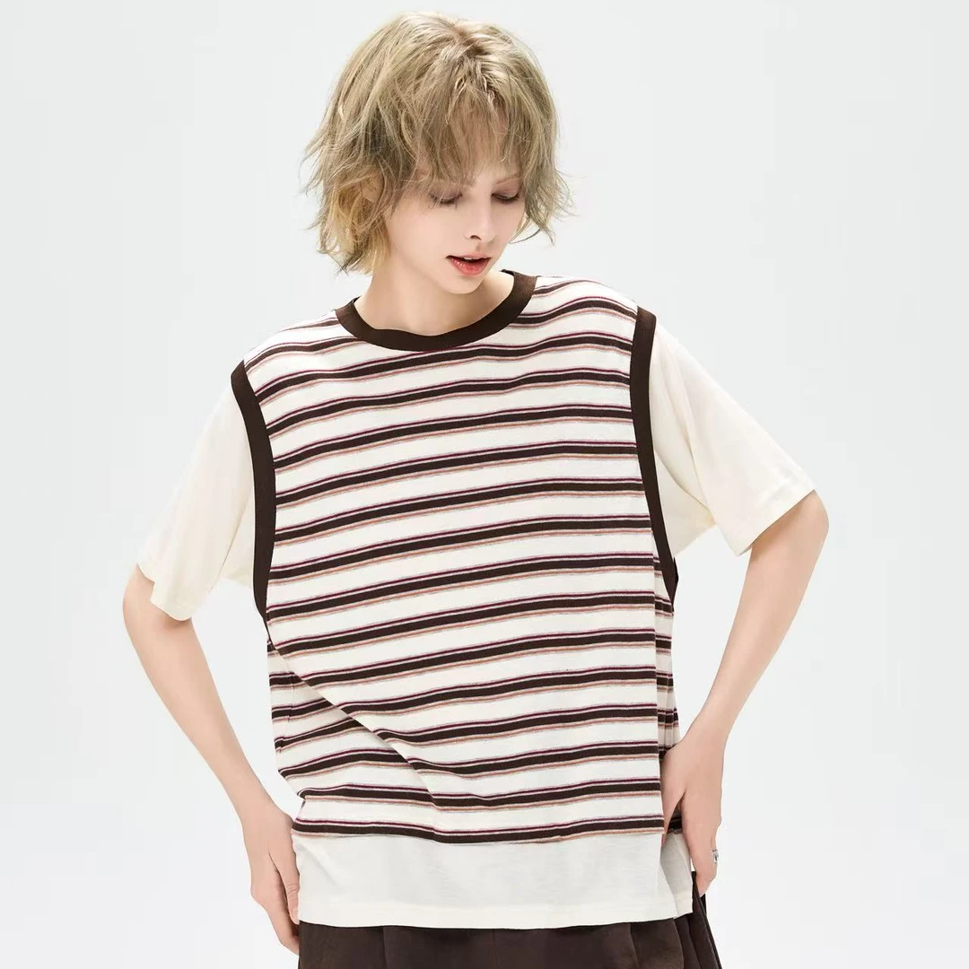 Pada嘻&ZYDZ【拼接假两件】小众设计感 假两件T恤 8861 Hi Fortune