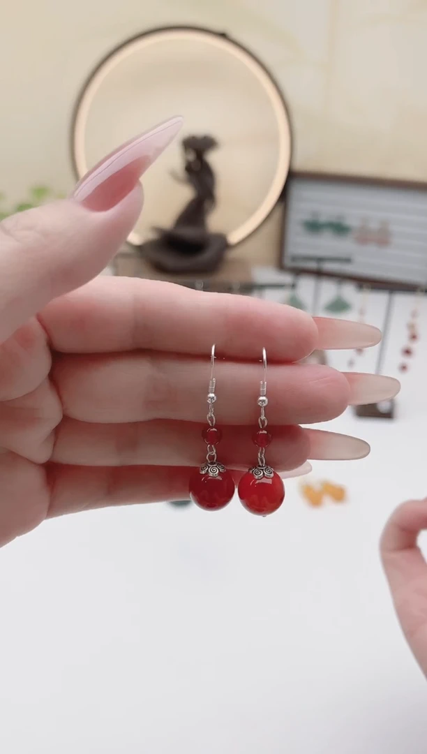 未镶嵌耳饰玛瑙/玉髓00红色2颗