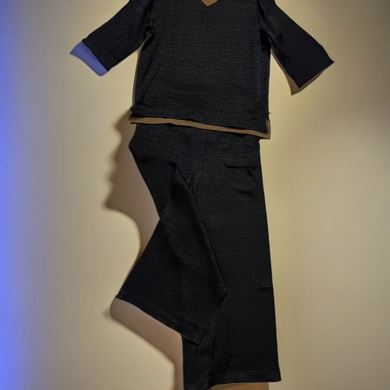 【顺德老料】顺德老料龟裂纹双面双穿50姆米高端裤子显瘦老钱风0224