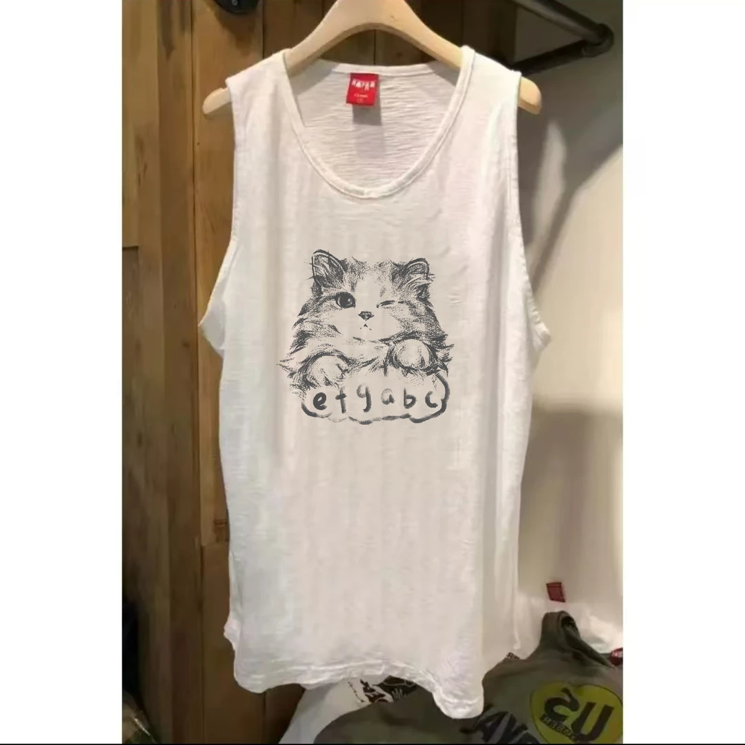 通勤宽松型运动风打底背心白色无袖吊带时尚潮流夏季长款运动女款