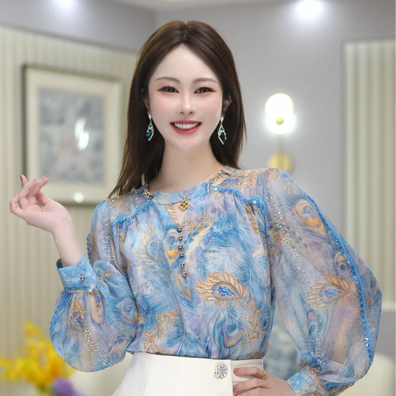 米娅 2025春季爆款气质长袖碎花衬衫时尚百搭洋气显瘦上衣 DY5627