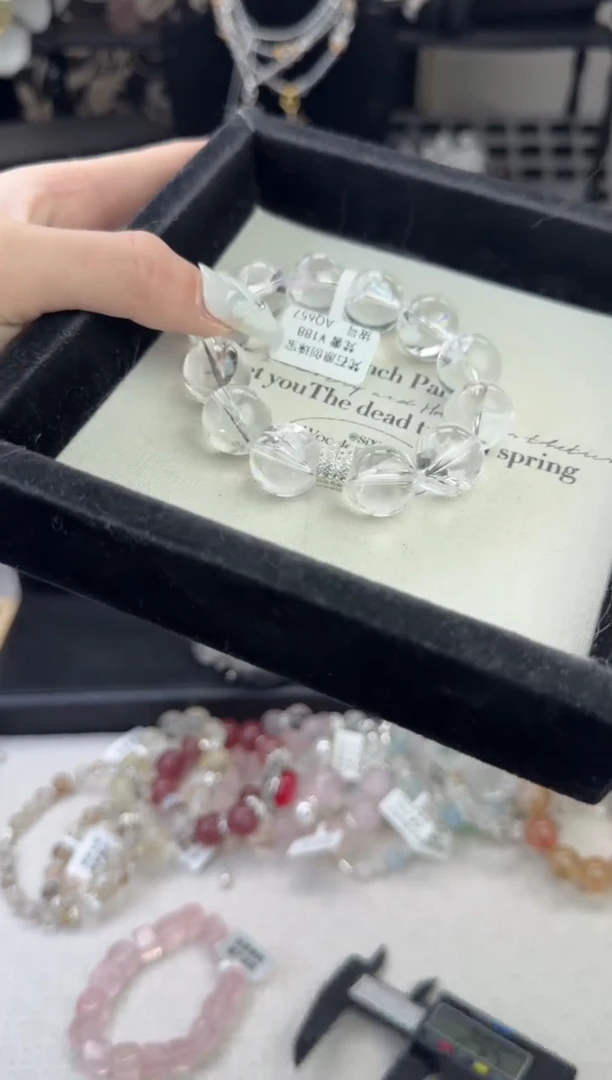 烟晶手链银S925镶嵌天然水晶 多样性发货