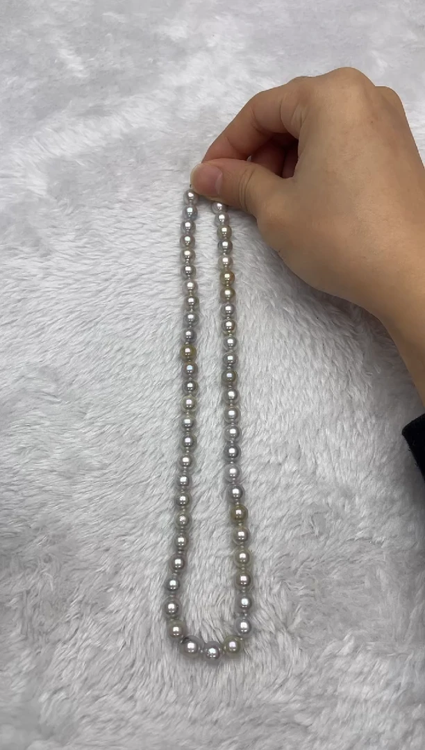 项链银S925镶嵌海水珍珠AK真多麻7.5-8mm