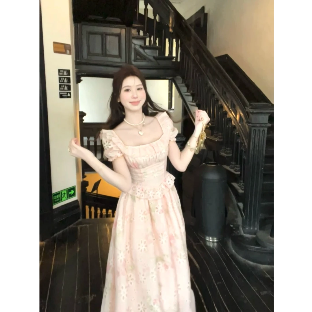 【淡粉蔷薇】法式纯欲可爱甜美风纯欲甜美显瘦泡泡袖连衣裙
