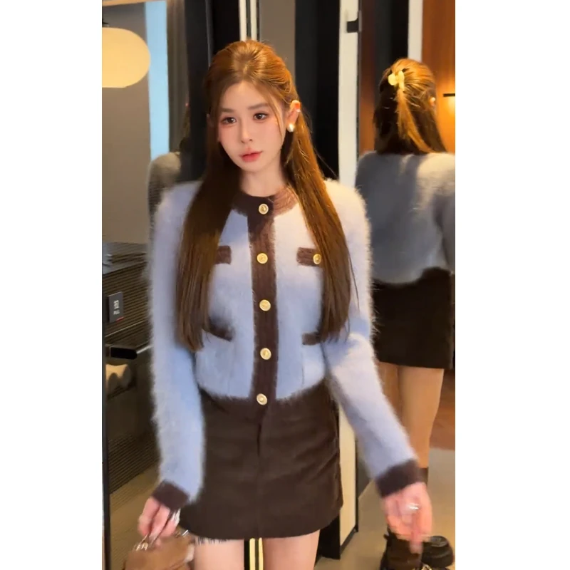 秋冬巨好看一整套穿搭女新款时尚气质显瘦开衫百搭连短裙两件套