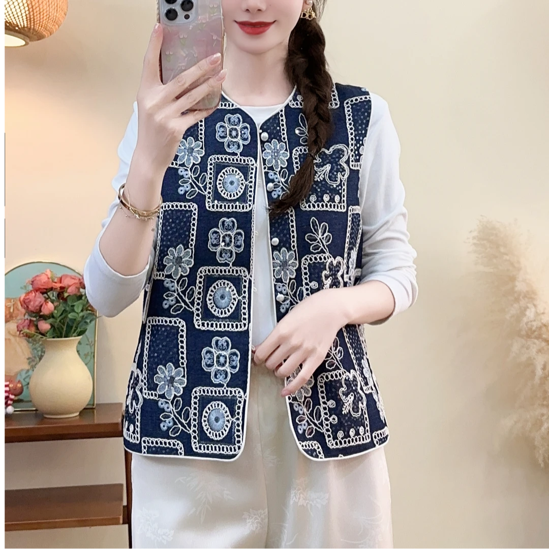 2025年新款春装气质开衫马甲时尚妈妈外套中老年女装上衣无袖宽松