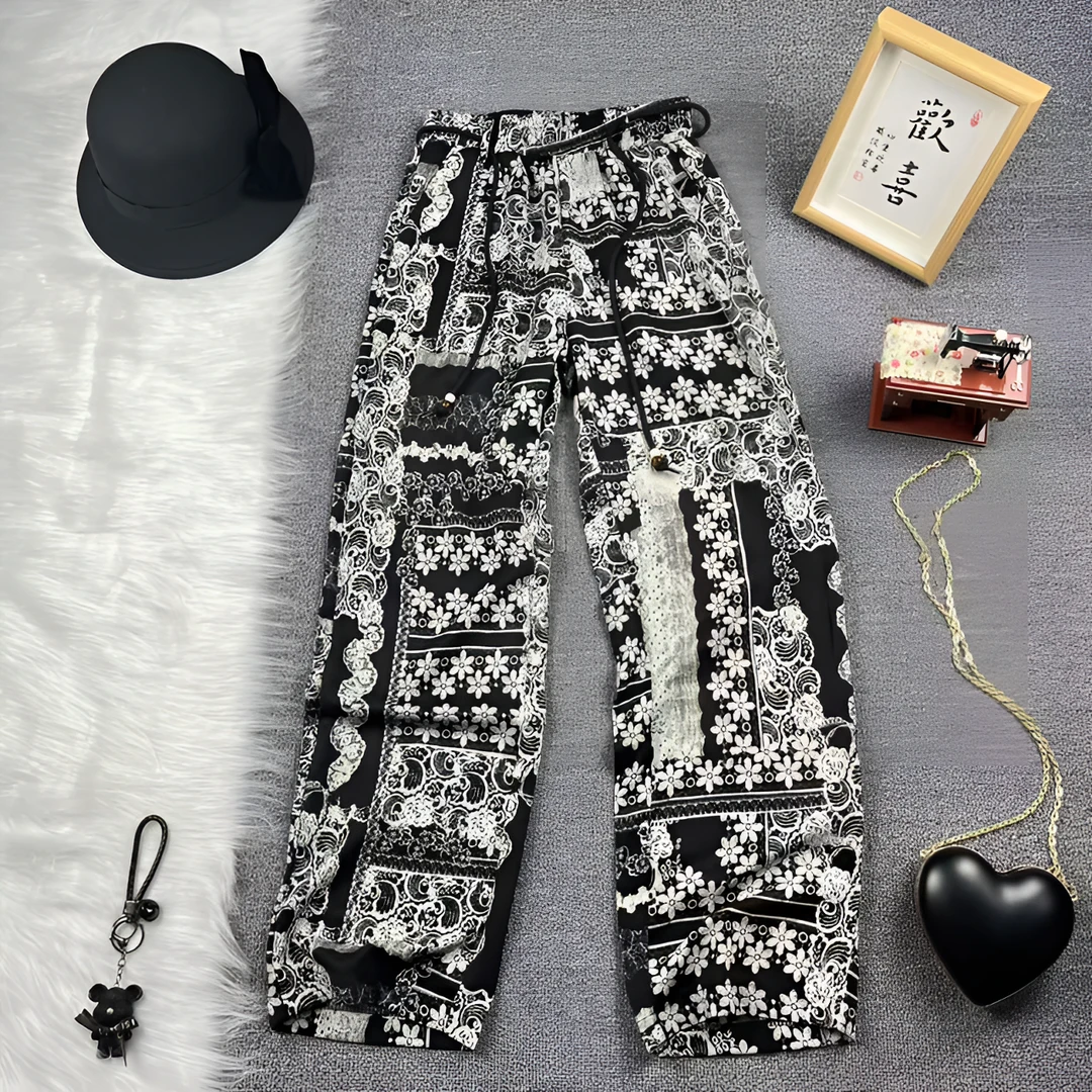 2025欧洲站夏季雪纺阔腿裤女高腰休闲显瘦宽松百搭时尚凉凉直筒裤