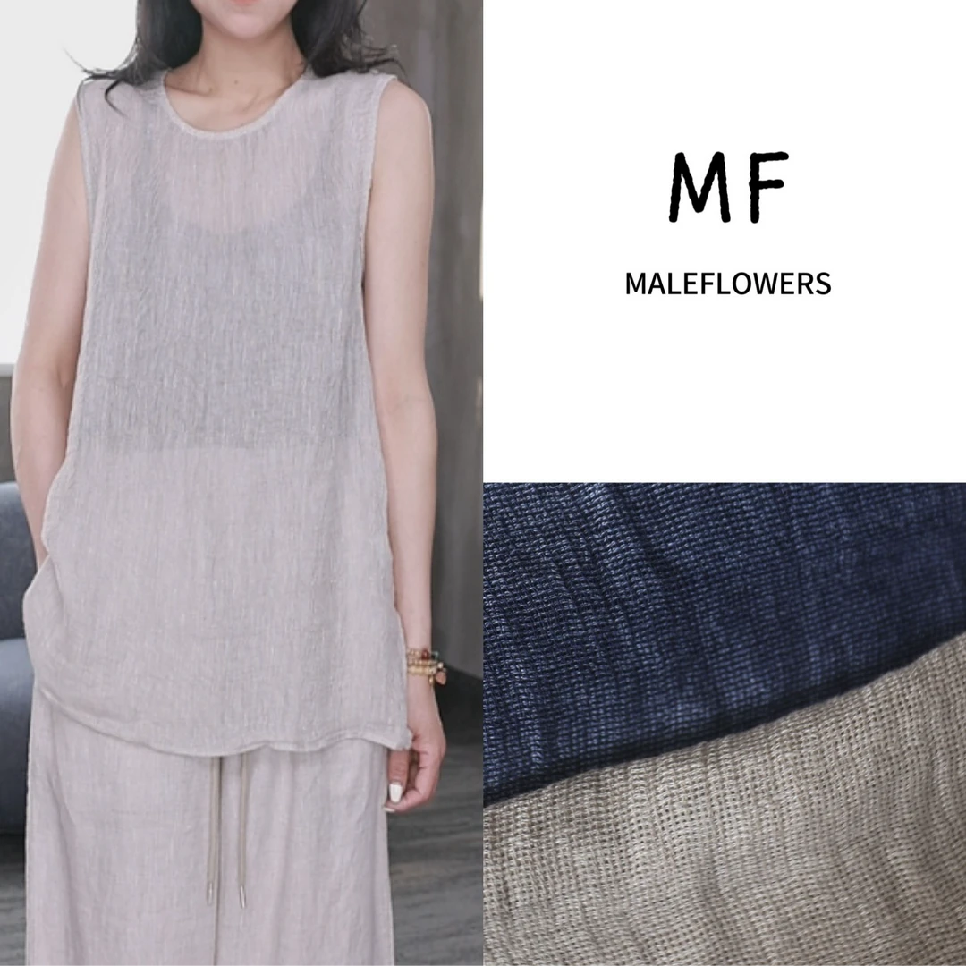 东倪MF 亚麻100稀疏麻无袖高端背心宽松休闲凉感透气 85B88286