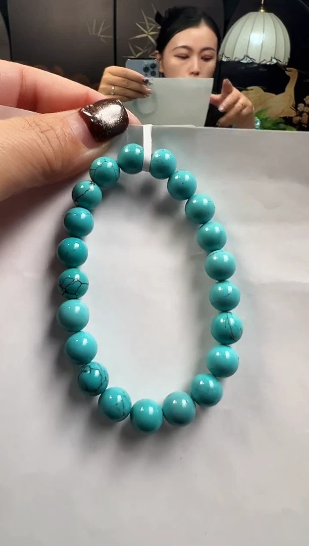 未镶嵌绿松石手串卡9+蓝绿色