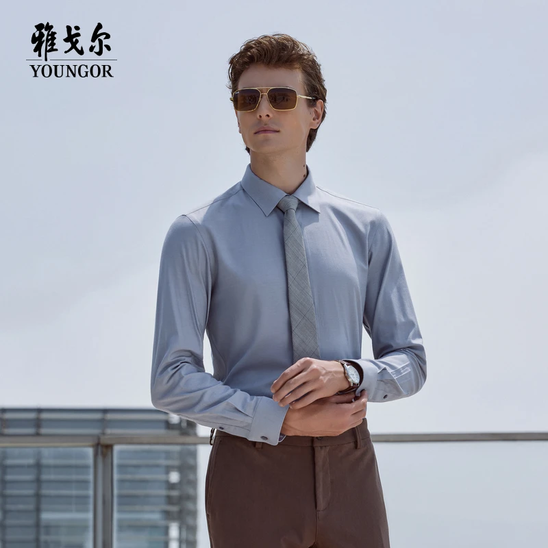 【含山羊绒+蓄热保暖】雅戈尔男装秋冬商务休闲男士长袖衬衫