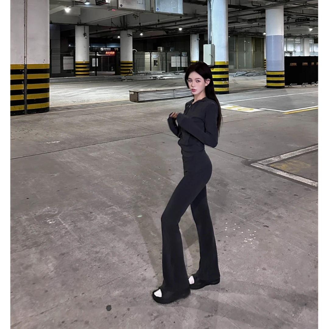 Nisabena 高腰修身微喇叭裤垂感休闲裤