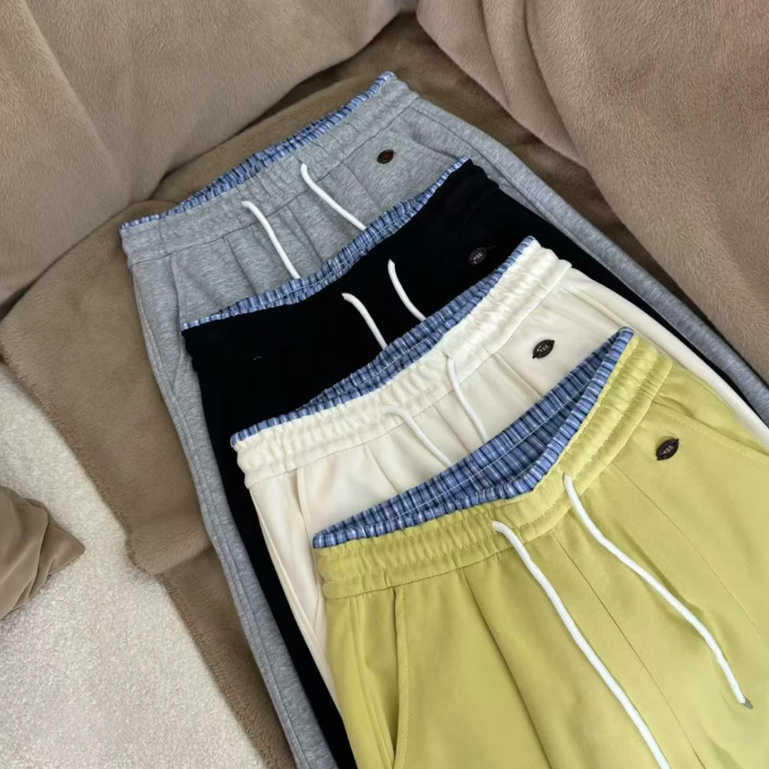 【格子】2025春款糖果色撞色腰口小圆标休闲运动弯刀卫裤直腿长裤女