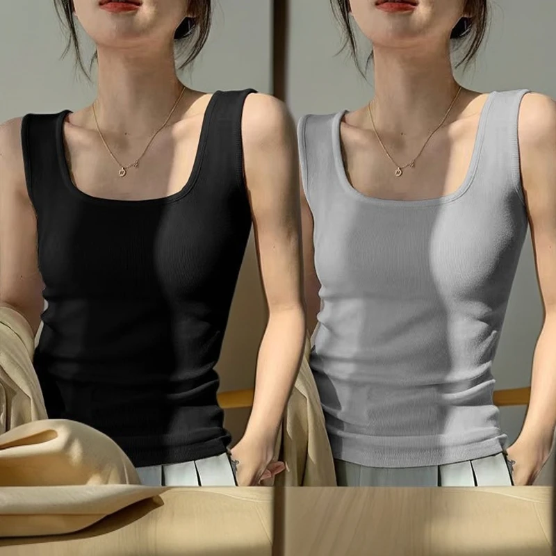 吊带背心女春夏内搭方领背心遮副乳百搭修身u领上衣通勤显瘦运动