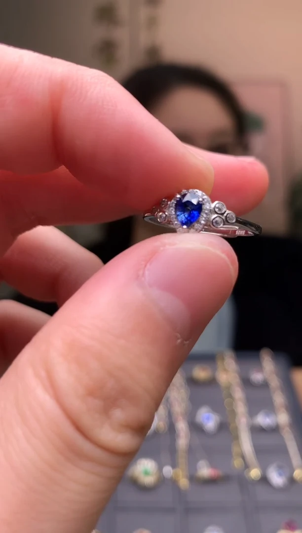 戒指蓝宝石银S925镶嵌瑞*妈戒指