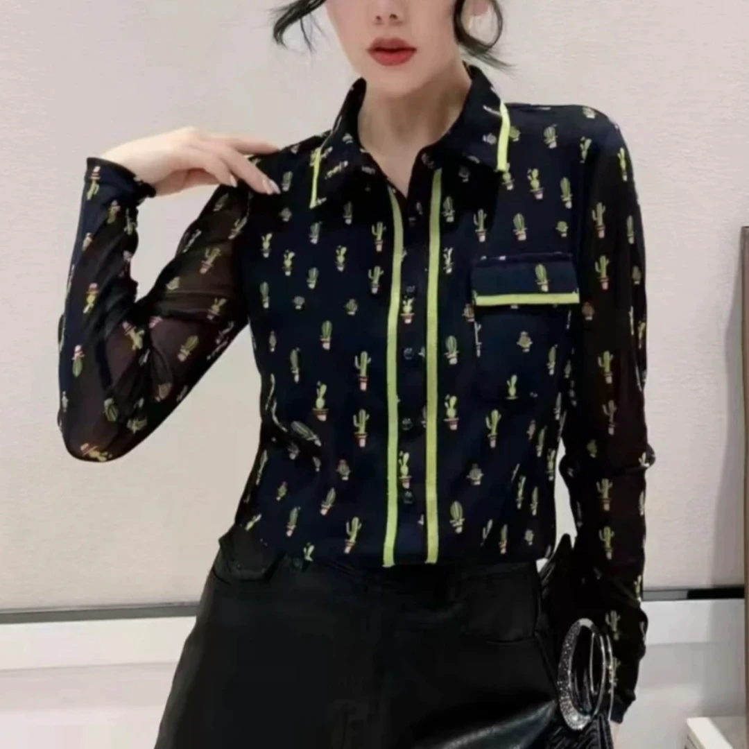 春夏新款衬衫长袖百搭仙人掌衬衫