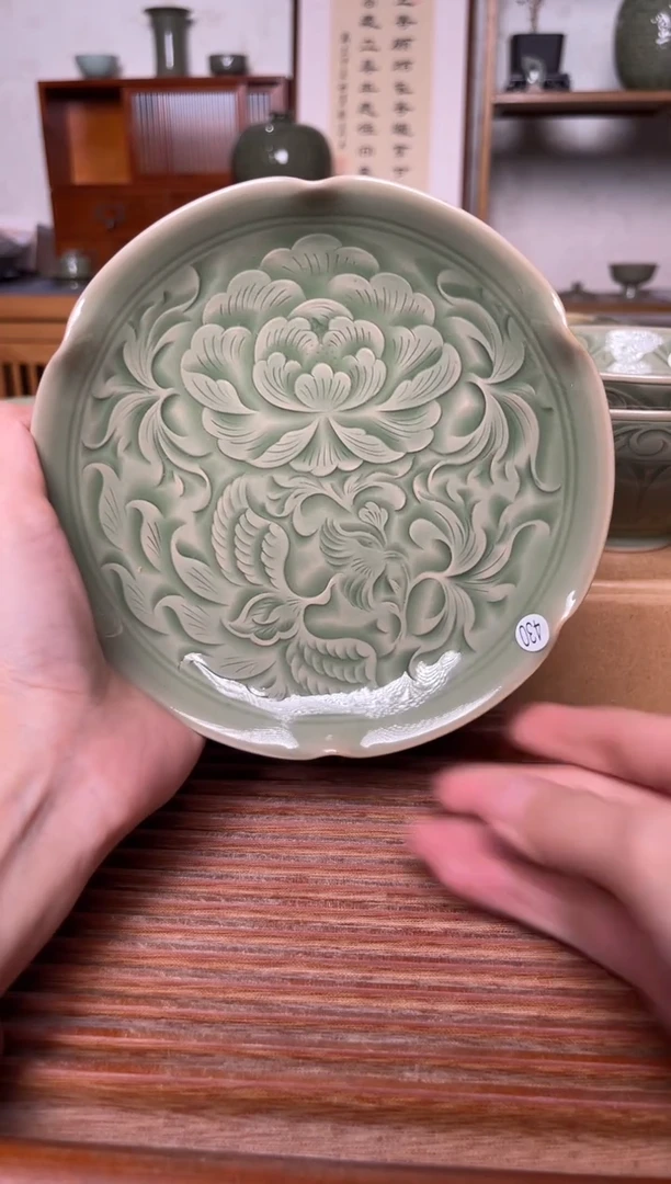 陶瓷430耀州窑纯手工花口壶承