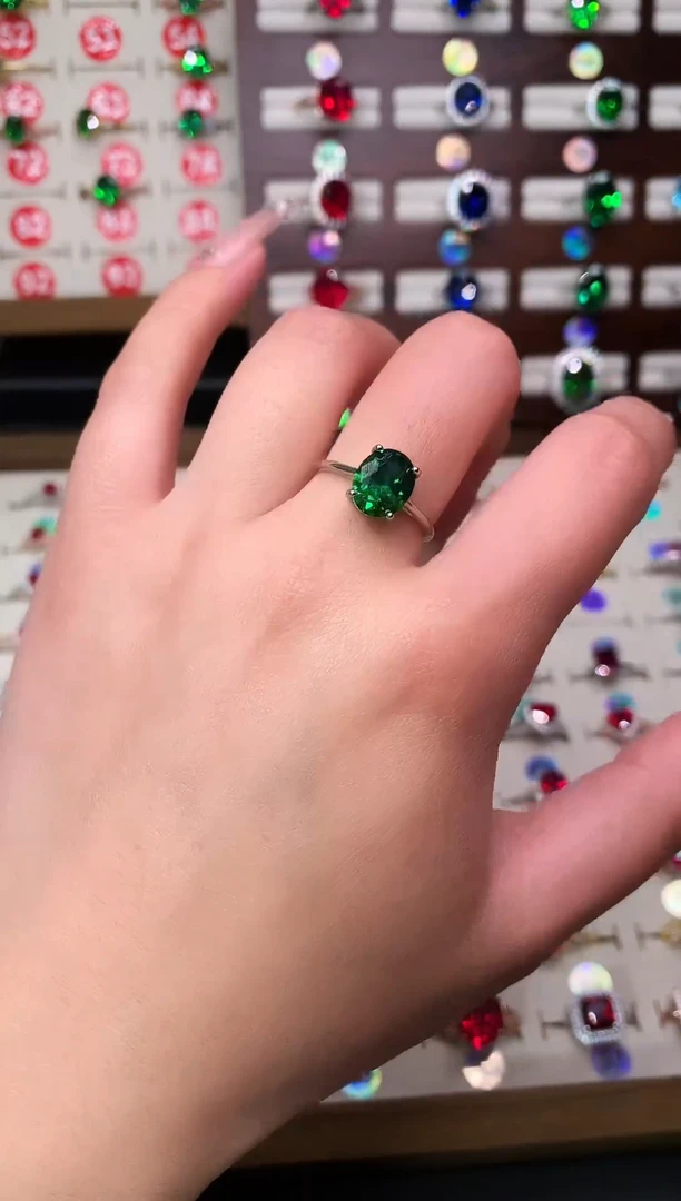 银S925镶嵌透辉石戒指8*10 银托