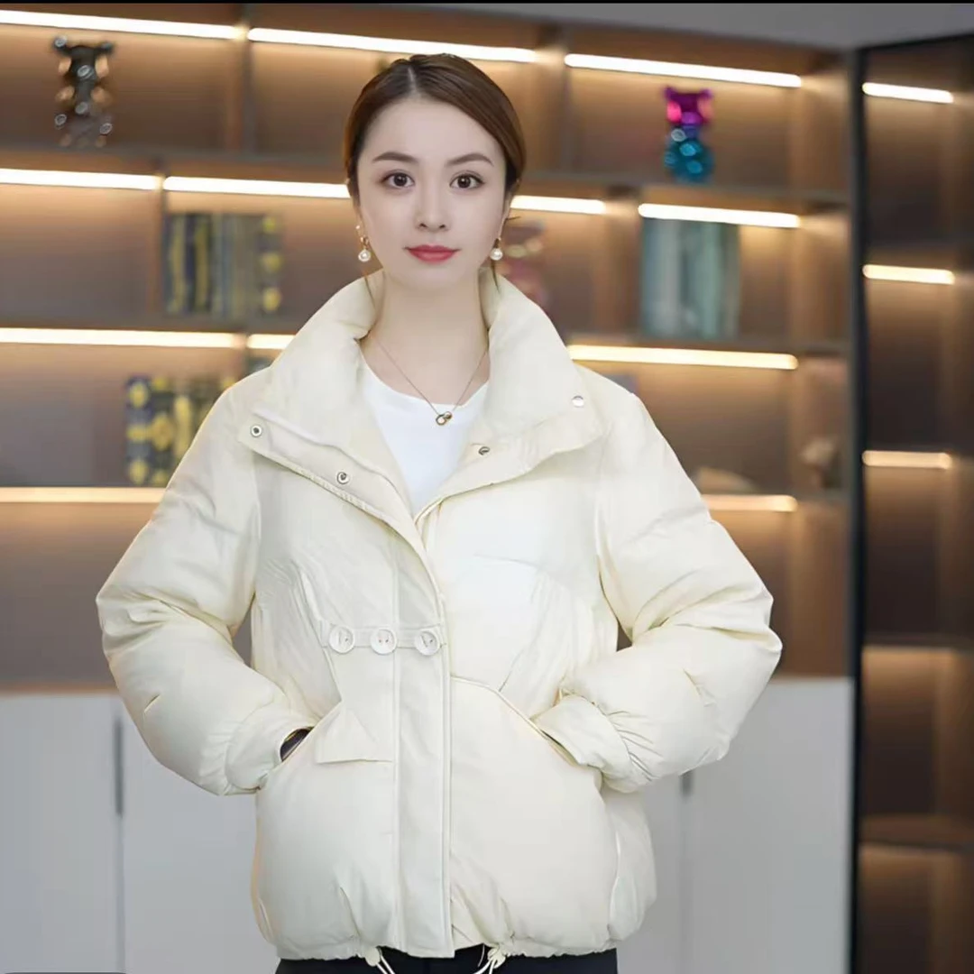 韩版短款羽绒服女立领宽松休闲百搭白鸭绒保暖简约气质潮2025