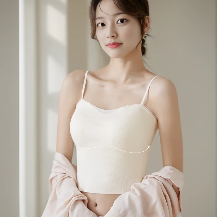 轻盈修身带杯垫可拆卸免穿文胸肌理无痕美背吊带 5024#
