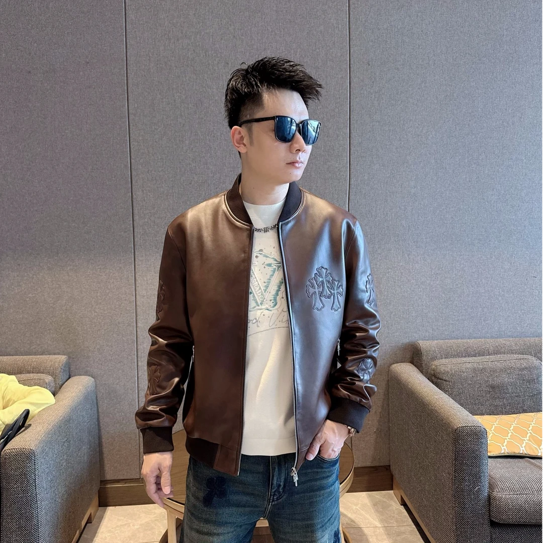 2025男士秋羊皮棒球领短款外套重磅渲染轻奢雅痞休闲高端气质夹克