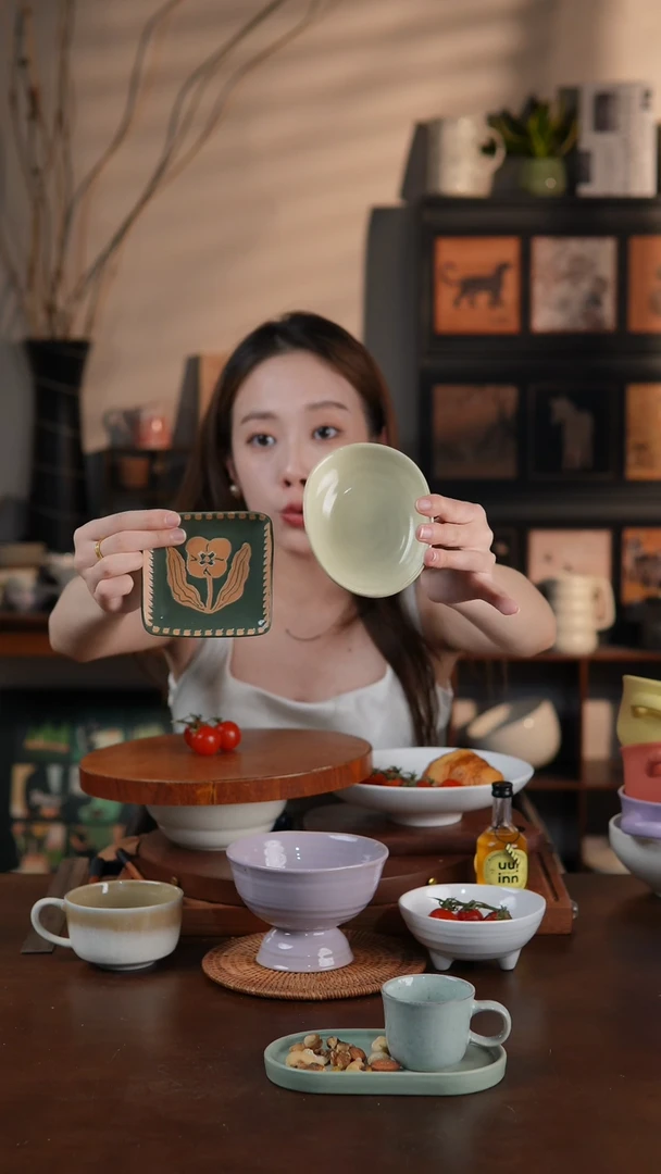 陶瓷异形小酱料碟 绿色小碟两件套 微瑕 凑满20发货