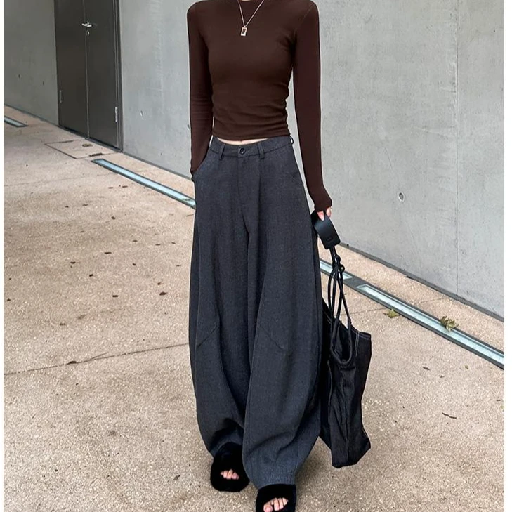 【羊毛蚕丝+运费险】秋冬新款阔腿弯刀裤厚款慵懒风休闲裤女裤子ZY