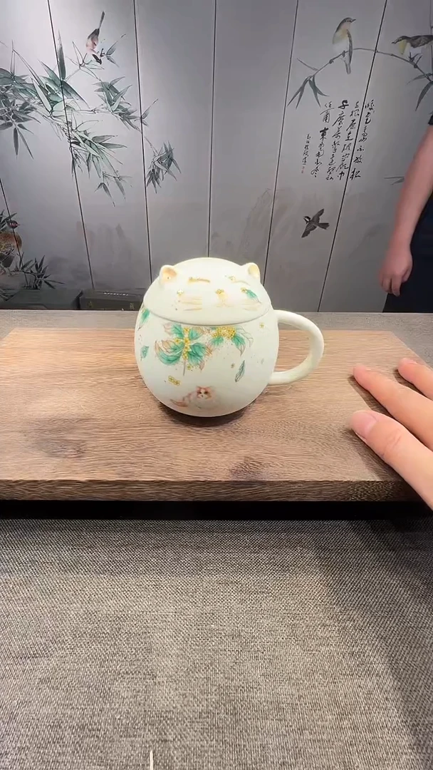 @微光茶器汝窑猫咪办公杯G3226