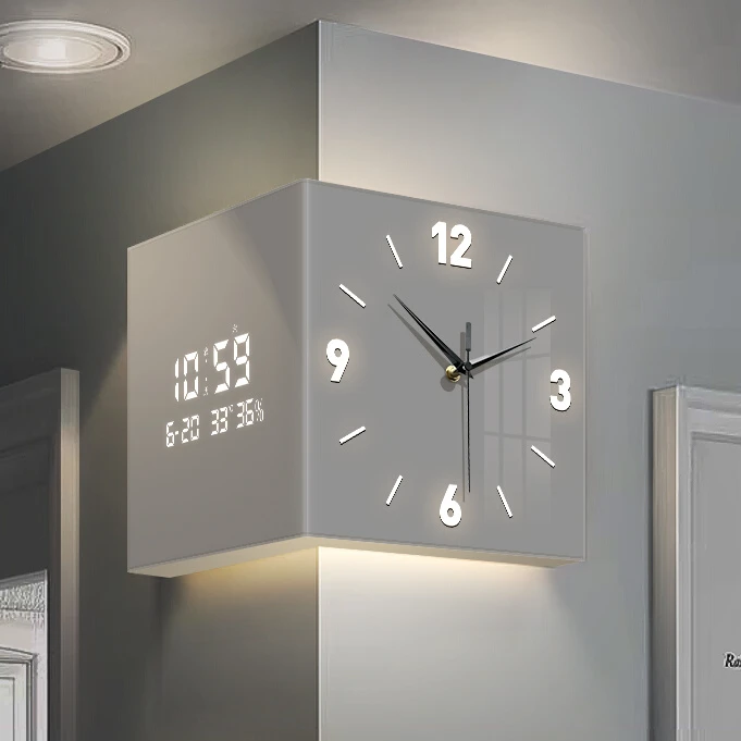 客厅转角时钟万年历电子钟新款双面挂钟创意网红转角挂钟钟表挂墙