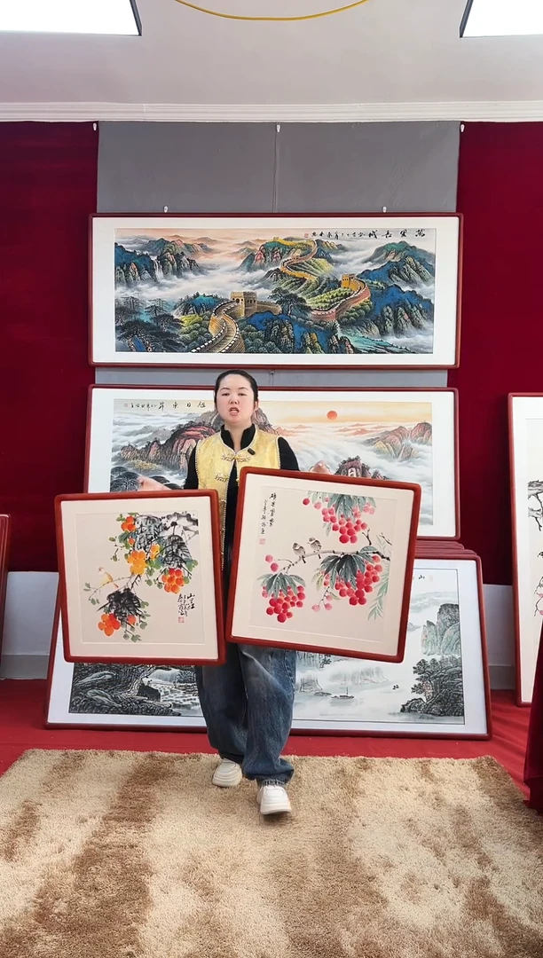 国画手绘荔枝黄金果63*63尺寸（两幅）