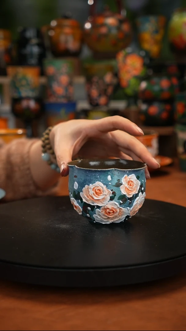 紫砂油画釉下彩手绘