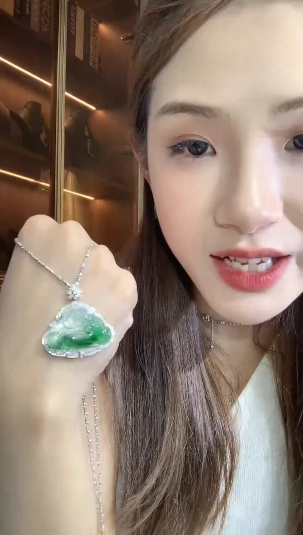 翡翠18K金镶嵌吊坠(不含链)A82翡翠
