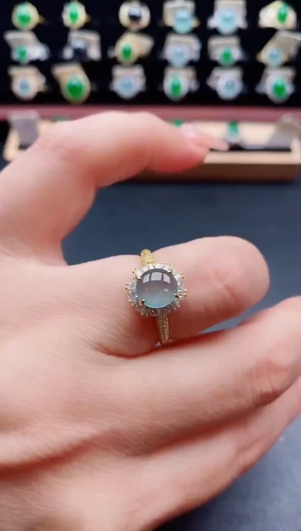 银S925镶嵌戒指翡翠1