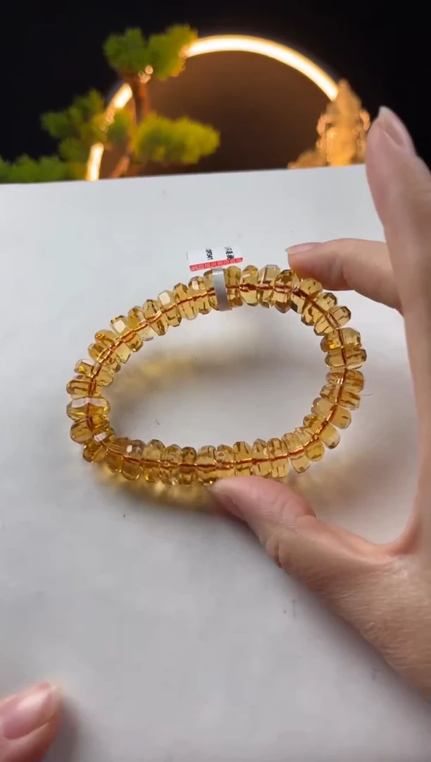 【闪购商品】黄晶手链未镶嵌天然黄水晶烟花切面手串11mm