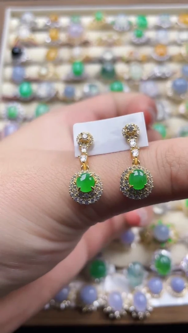 银S925镶嵌翡翠耳饰140