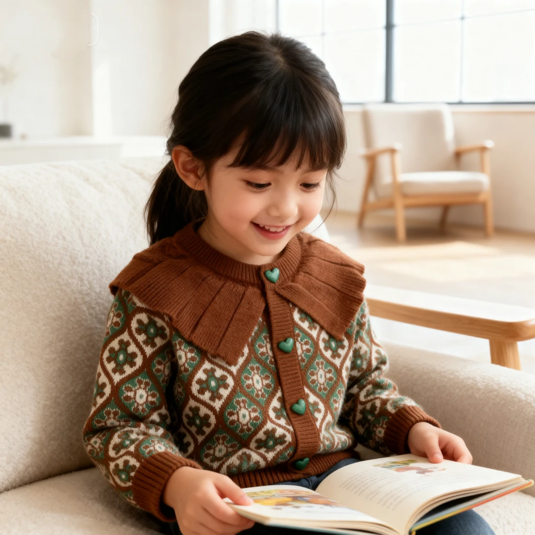 休闲风2025新款洋气女童翻领圆领开衫毛衣中童针织衫秋冬百搭韩版