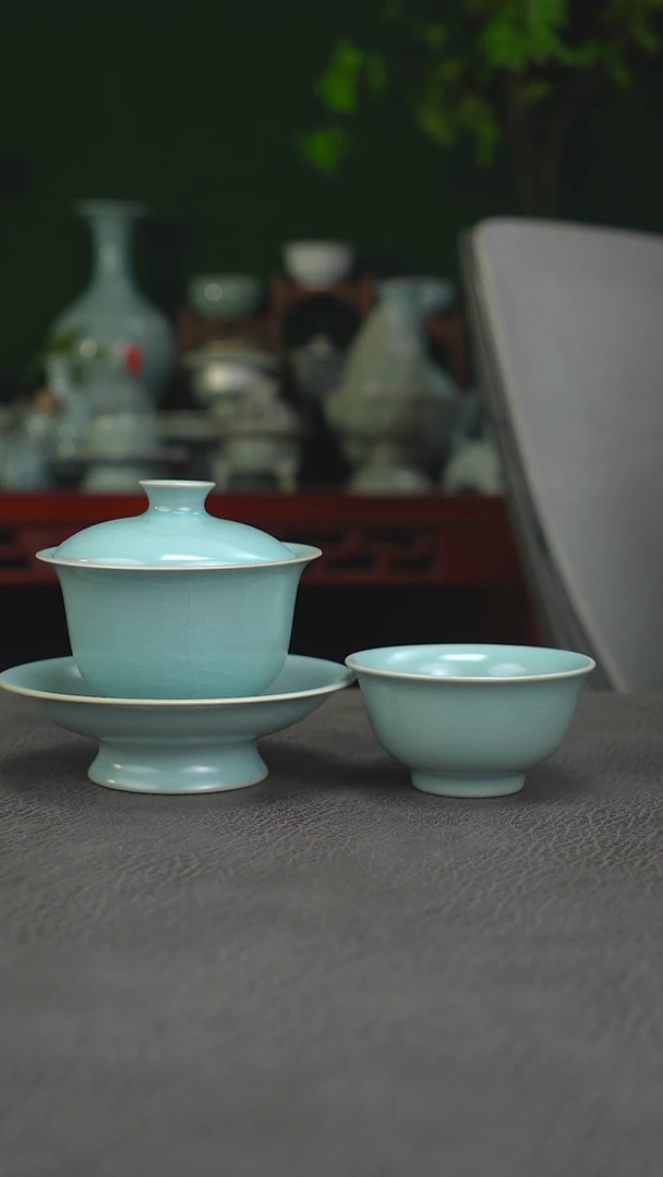 仿古釉  高足元宝盖碗精品送主人杯 -二