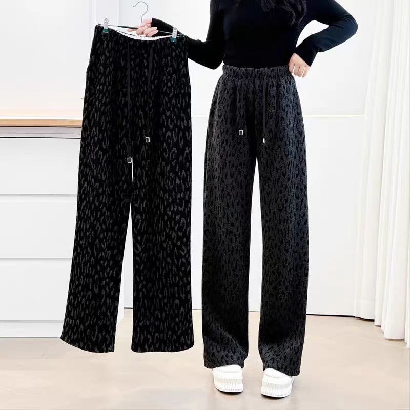 J小码裤长96    2866【豹纹岛】休闲弯刀阔腿裤