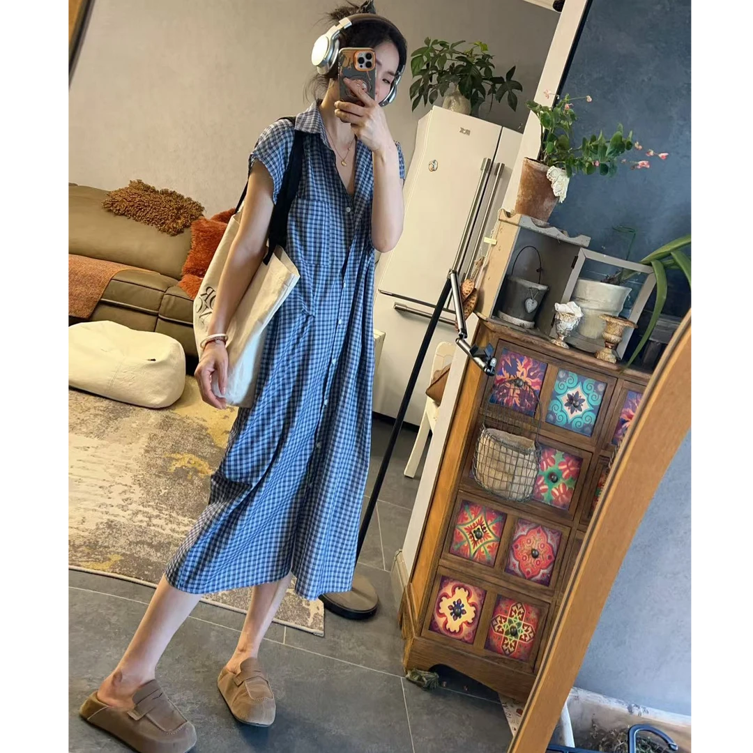 YT推荐 褶皱格子连衣裙