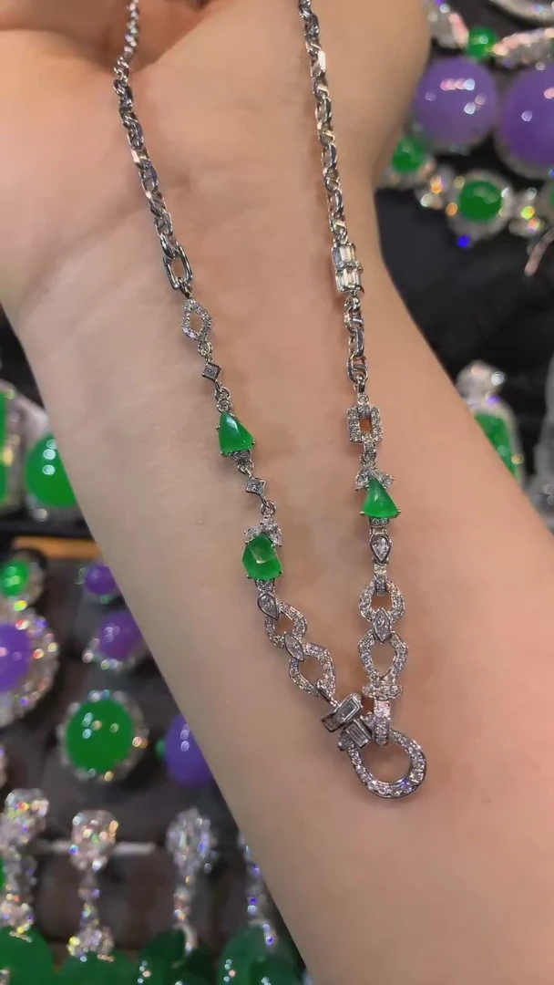 【闪购商品】翡翠颈饰18K金镶嵌套链