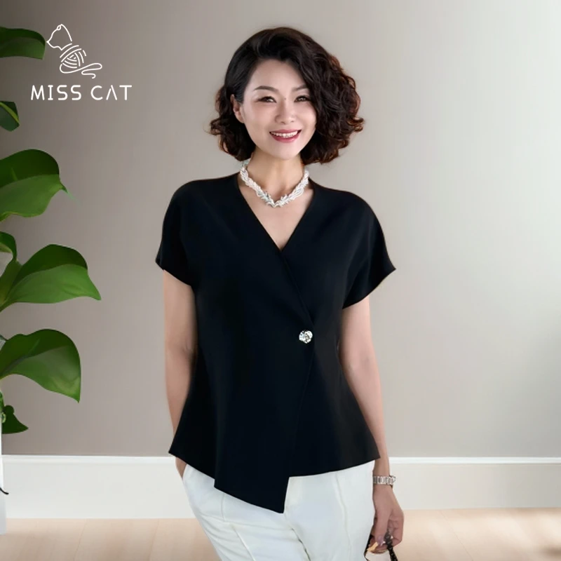 宠粉日FELINE早呀猫小姐V领一粒扣气质女不规则设计感时尚上衣